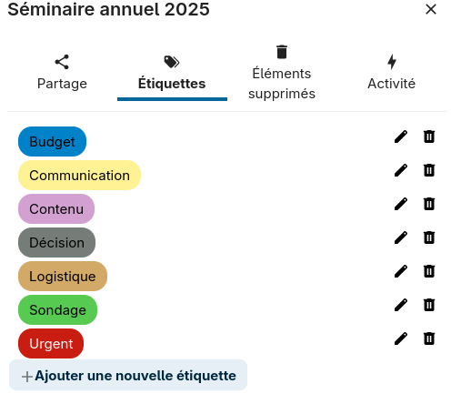 Nextcloud Deck : exemple d'étiquette